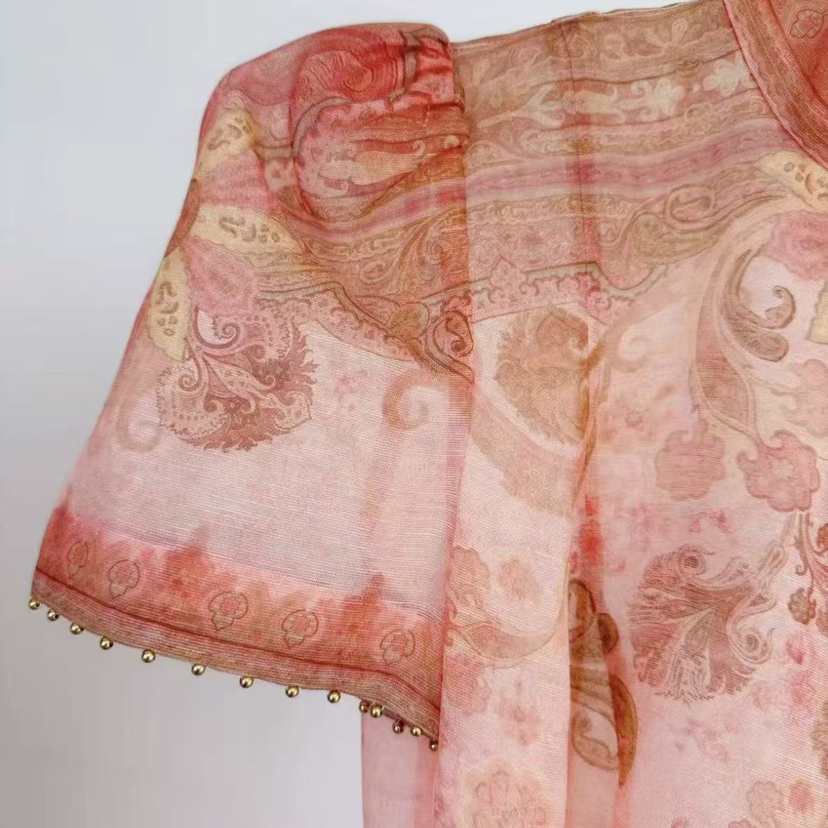 Light Pink Paisley-Print Two-Piece Maxi Dress