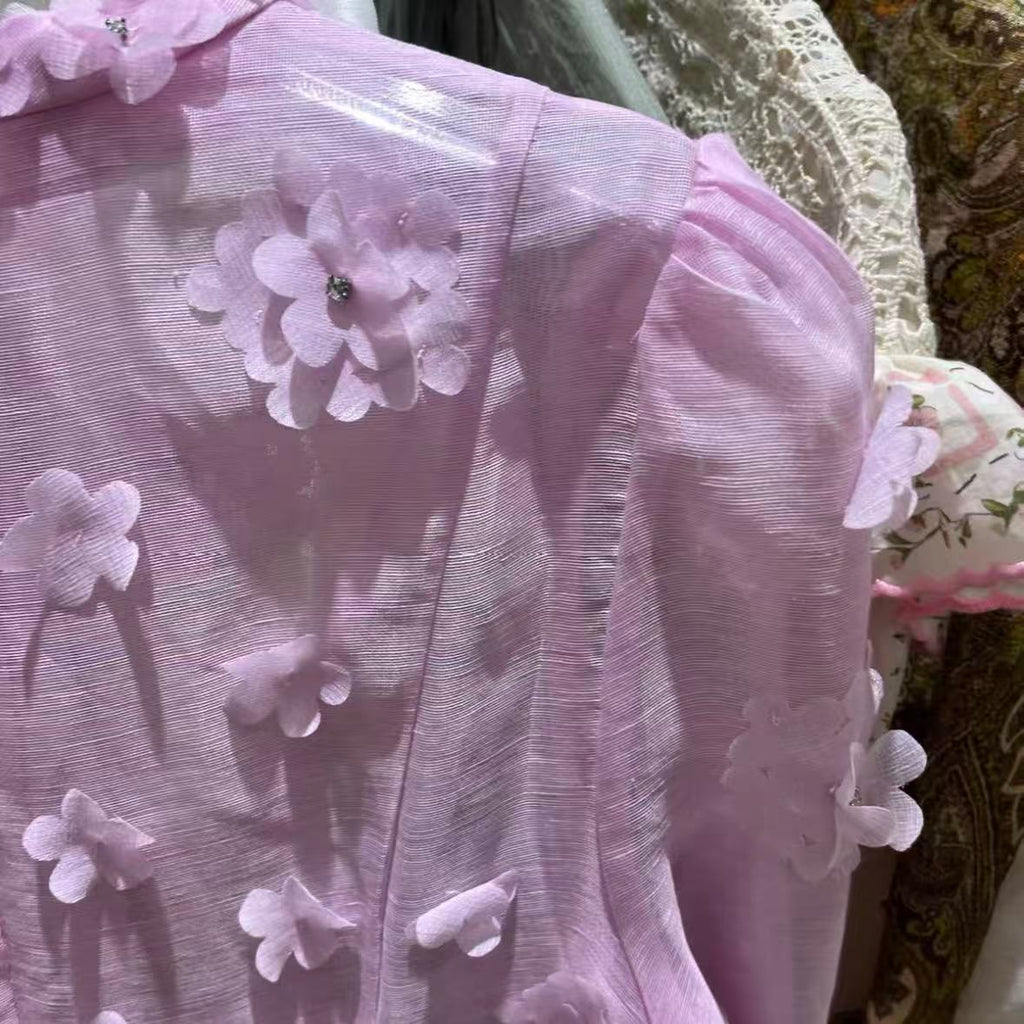 Lilac Dress with 3D Floral Appliqués
