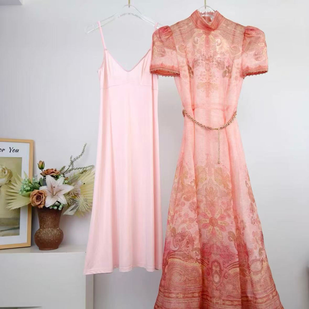 Light Pink Paisley-Print Two-Piece Maxi Dress