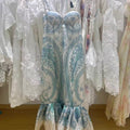 Blue and White Printed Fitted Fishtail Gown
