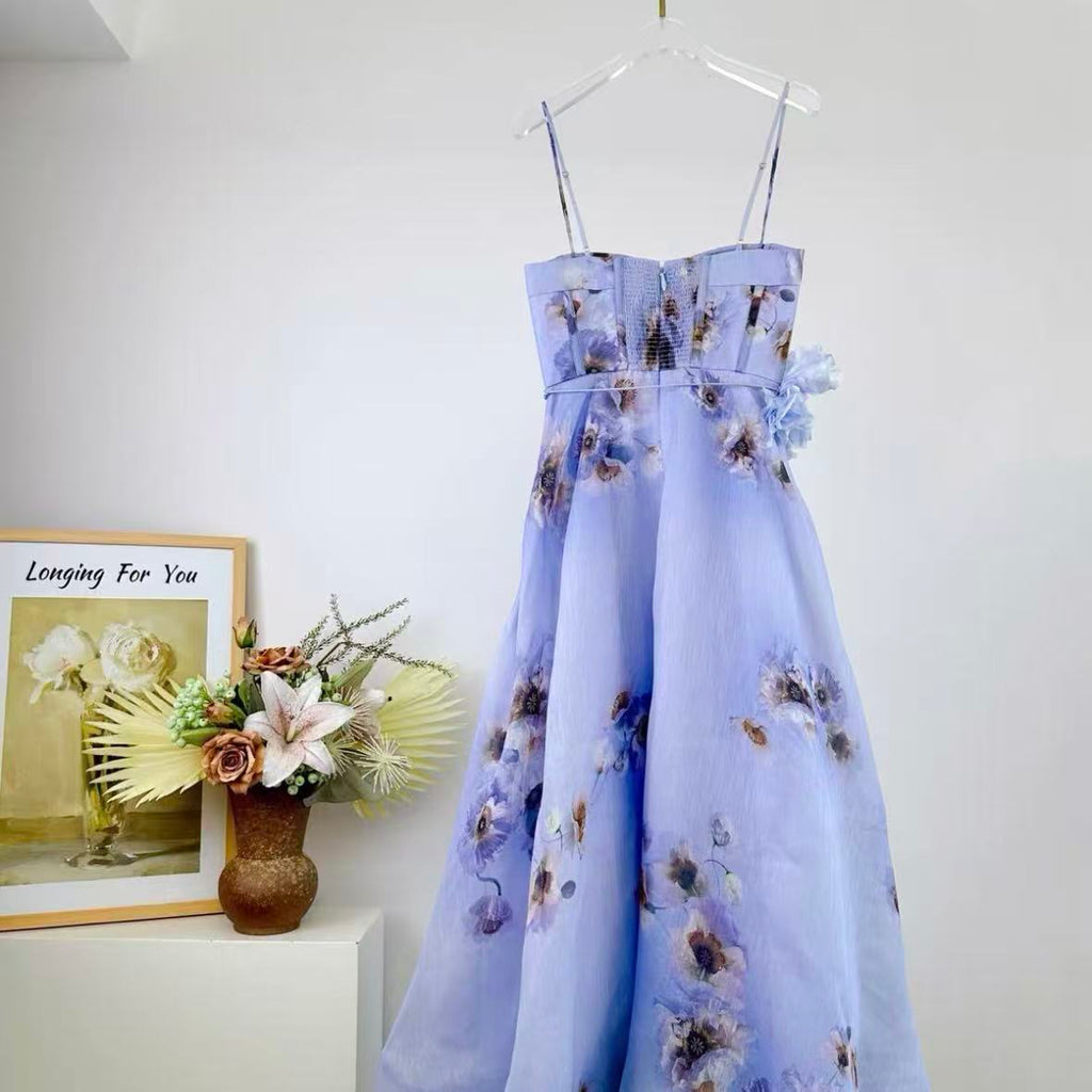 Lilac Floral Spaghetti-Strap Maxi Dress | 3D Floral Appliqué Bodycon Dress