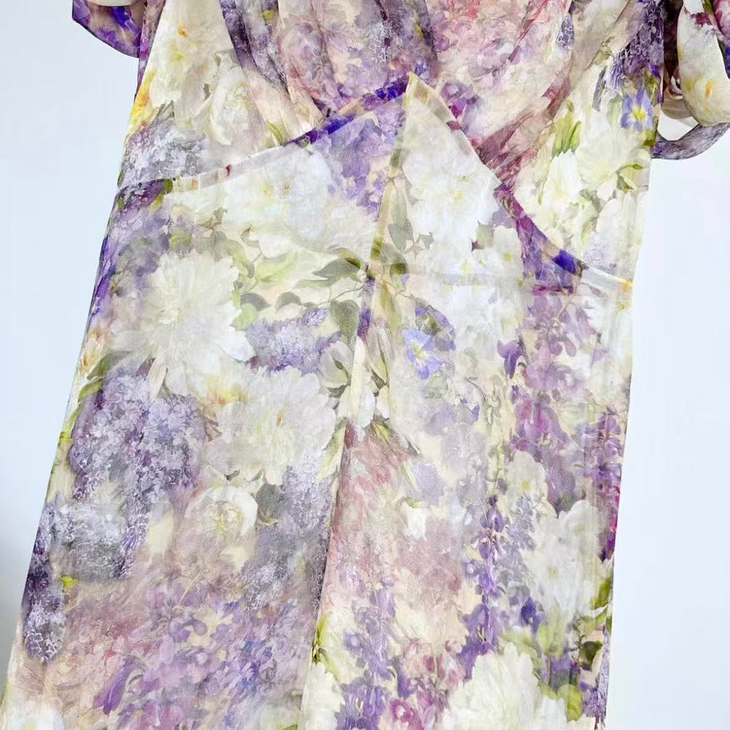 Purple Hydrangea Print Dress Set