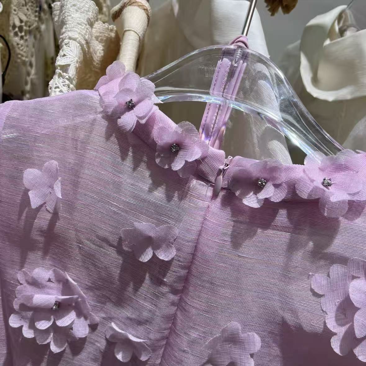 Lilac Dress with 3D Floral Appliqués