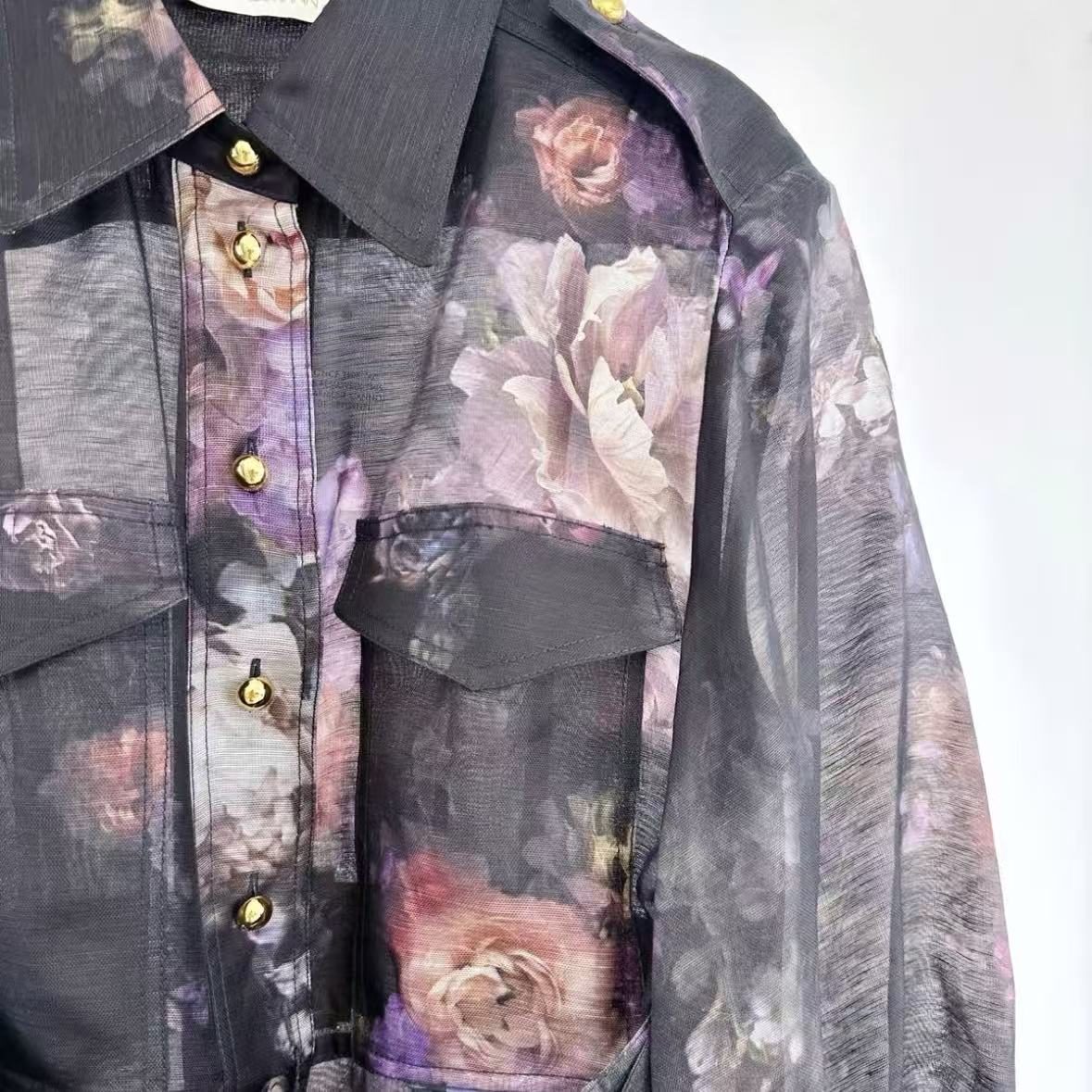 Black Floral Trench Coat Dress Set