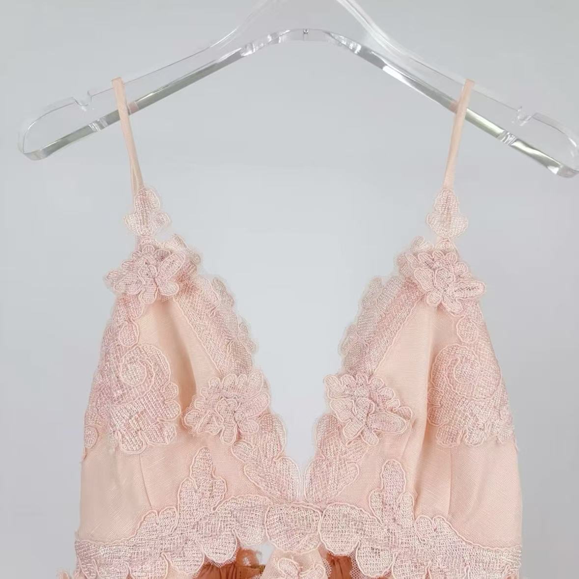 Pale Pink Tiered Lace Mini Dress | Spaghetti Strap, Cutout, Ruffled Summer Dress