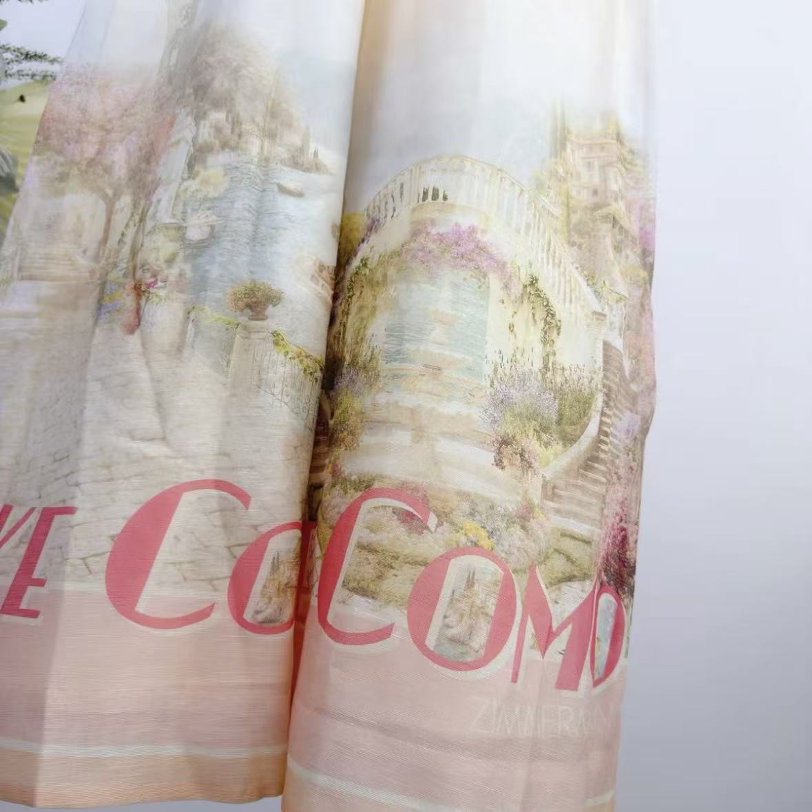 Off-White Cargo Maxi Dress with Watercolor Landscape Print