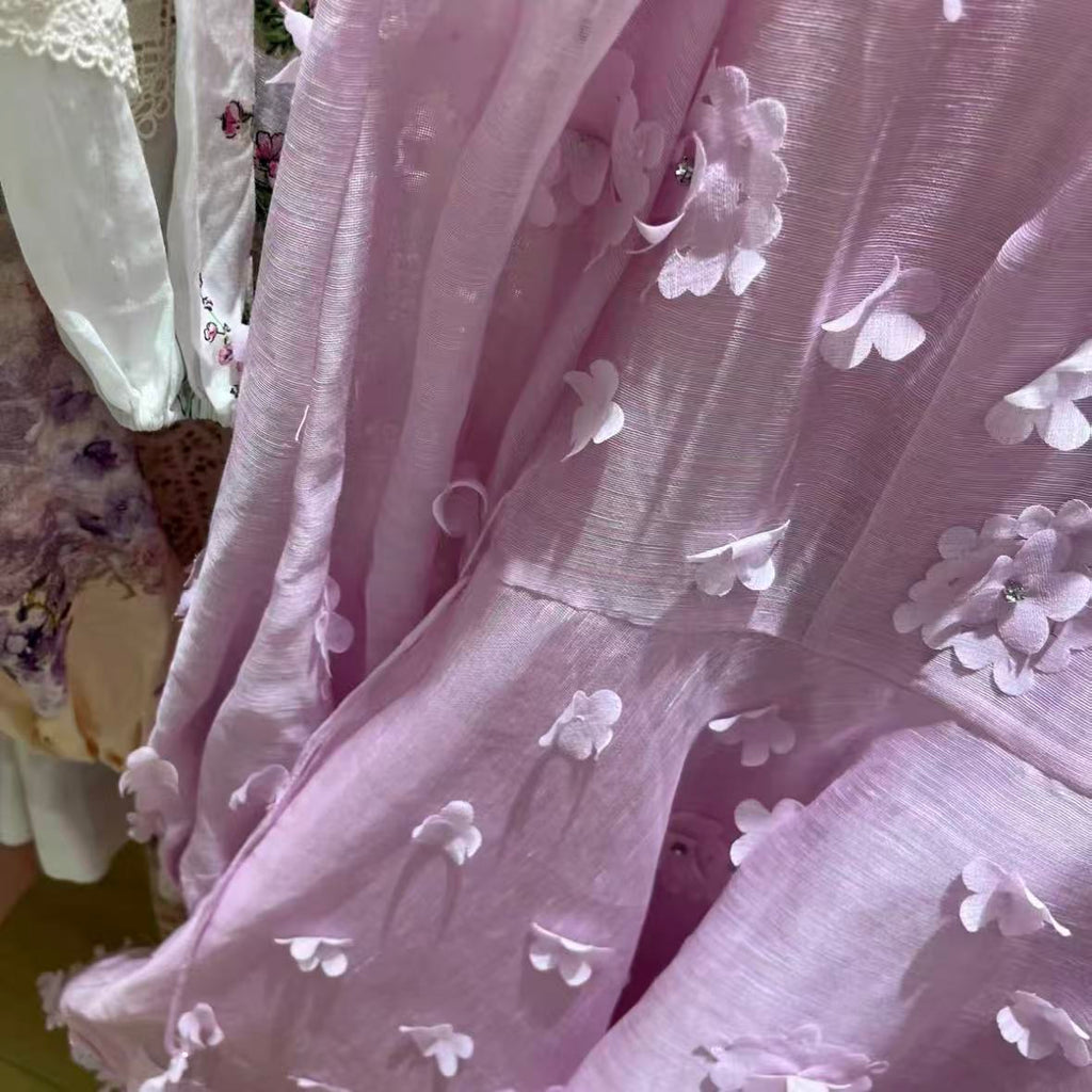 Lilac Dress with 3D Floral Appliqués