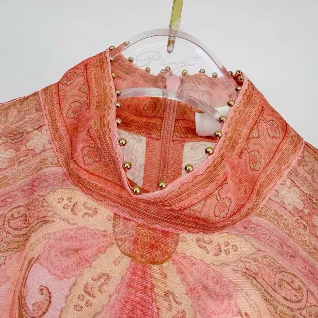 Light Pink Paisley-Print Two-Piece Maxi Dress