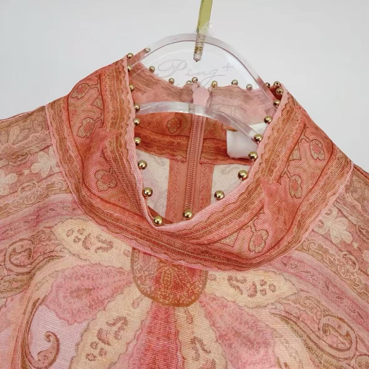 Light Pink Paisley-Print Two-Piece Maxi Dress