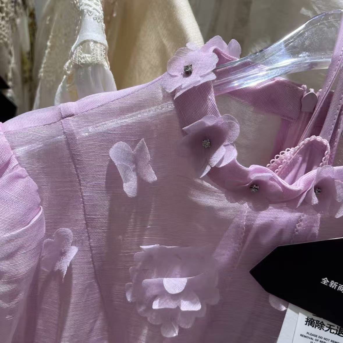 Lilac Dress with 3D Floral Appliqués