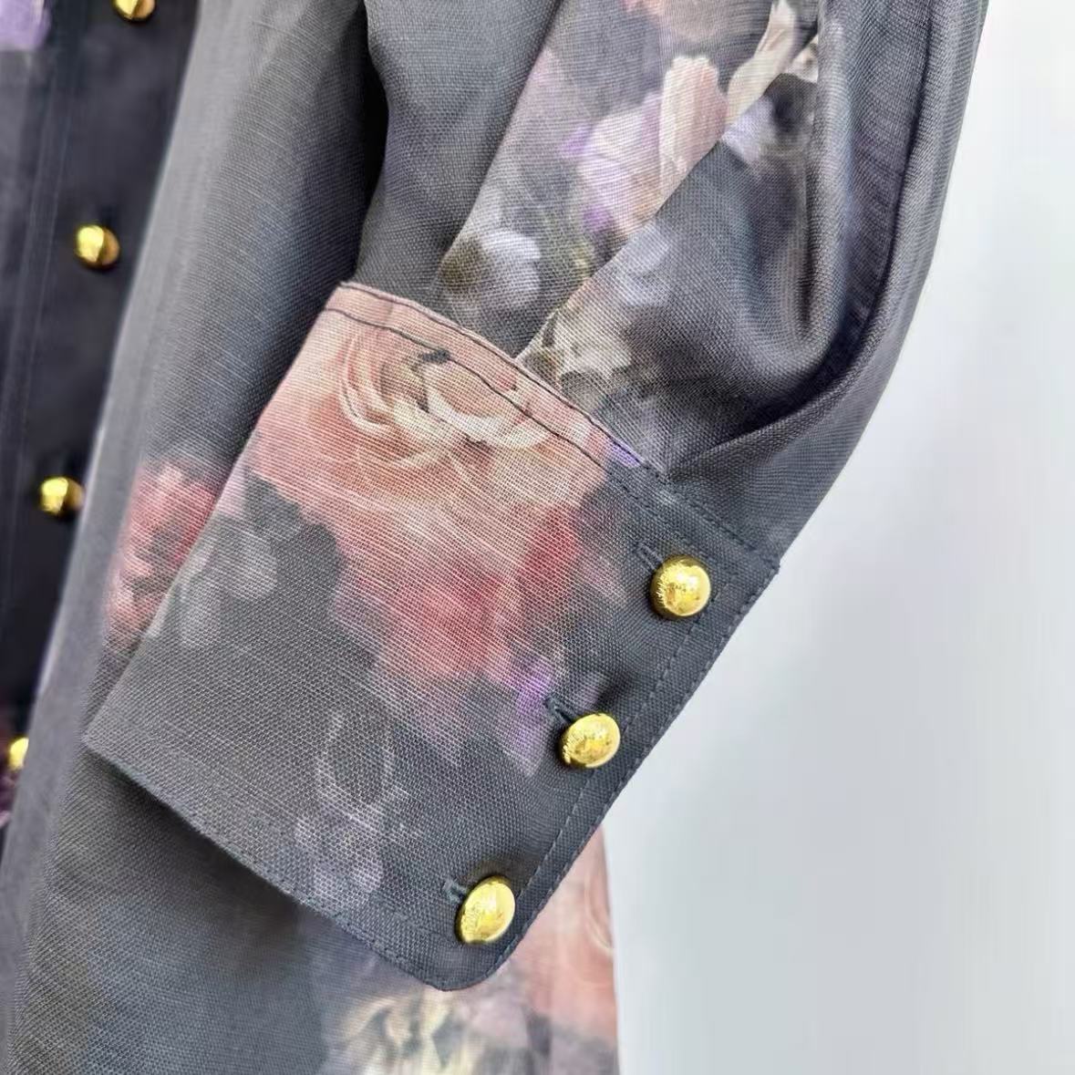 Black Floral Trench Coat Dress Set