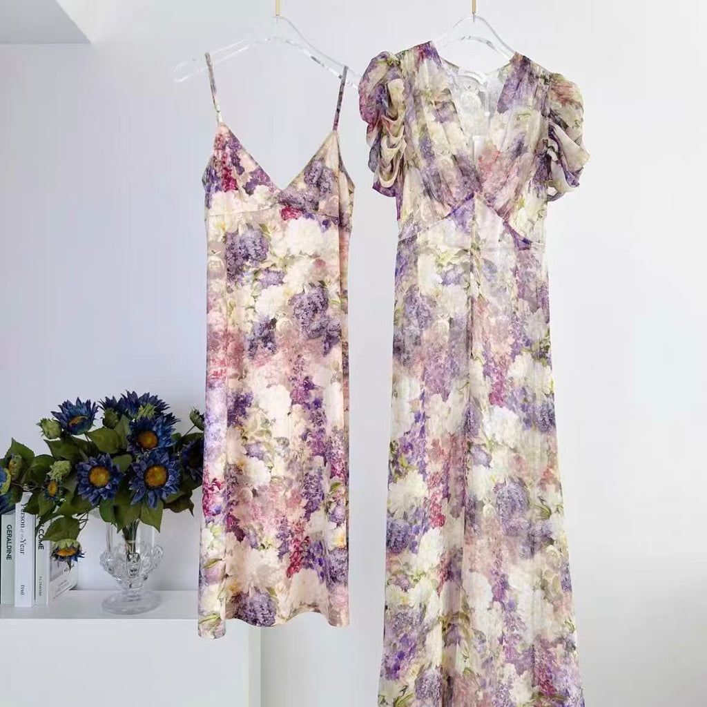 Purple Hydrangea Print Dress Set