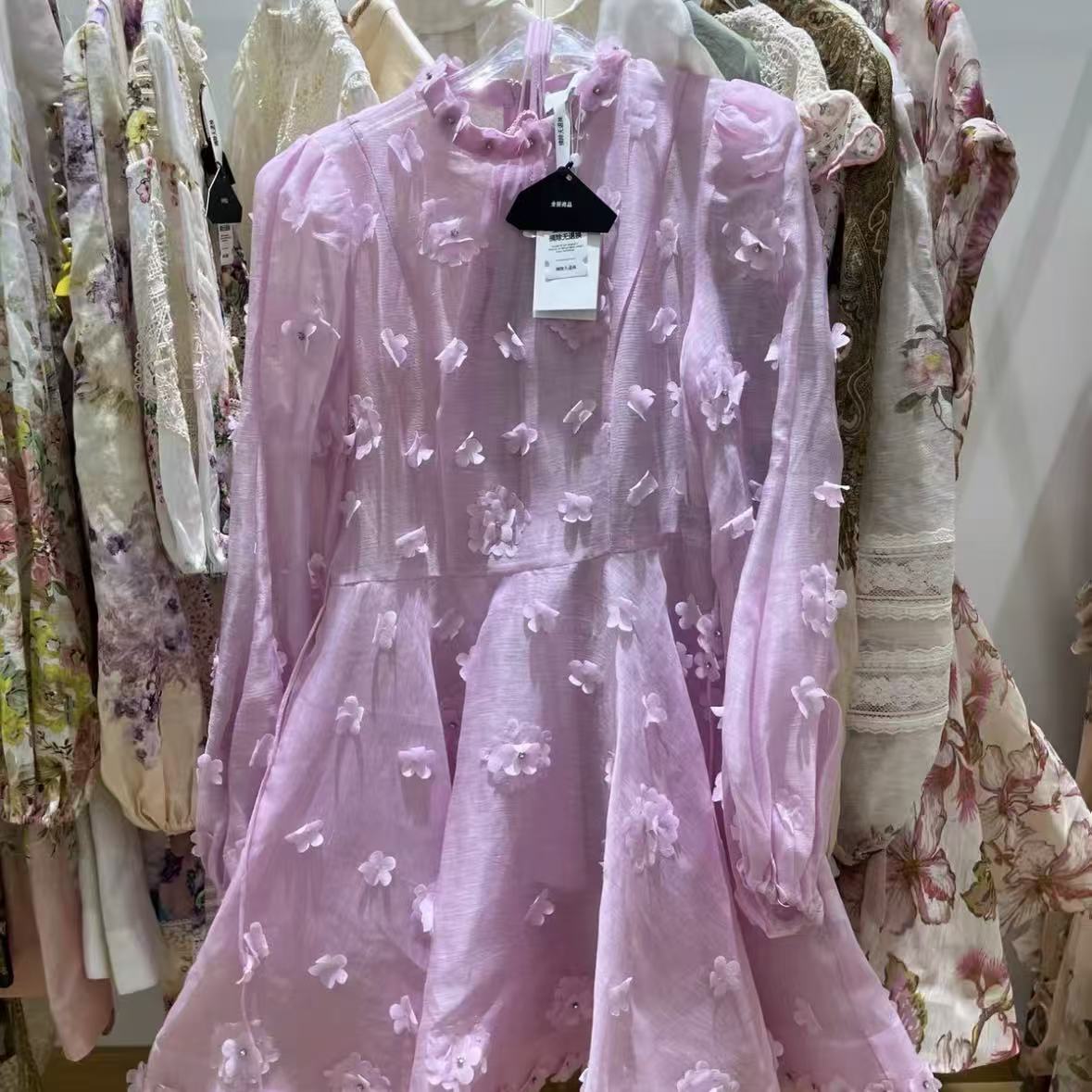 Lilac Dress with 3D Floral Appliqués