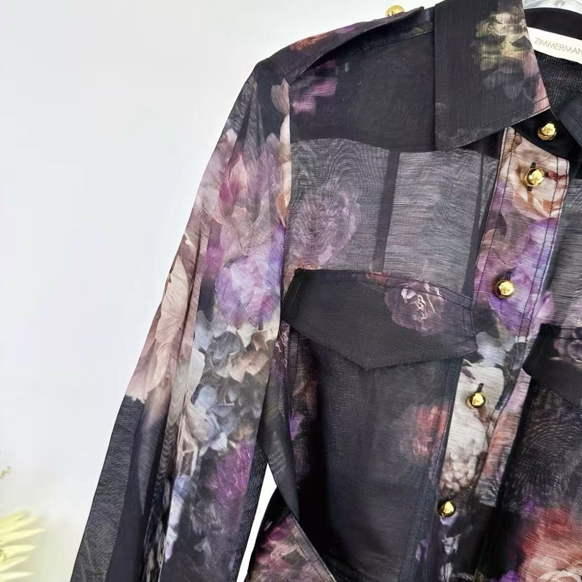 Black Floral Trench Coat Dress Set