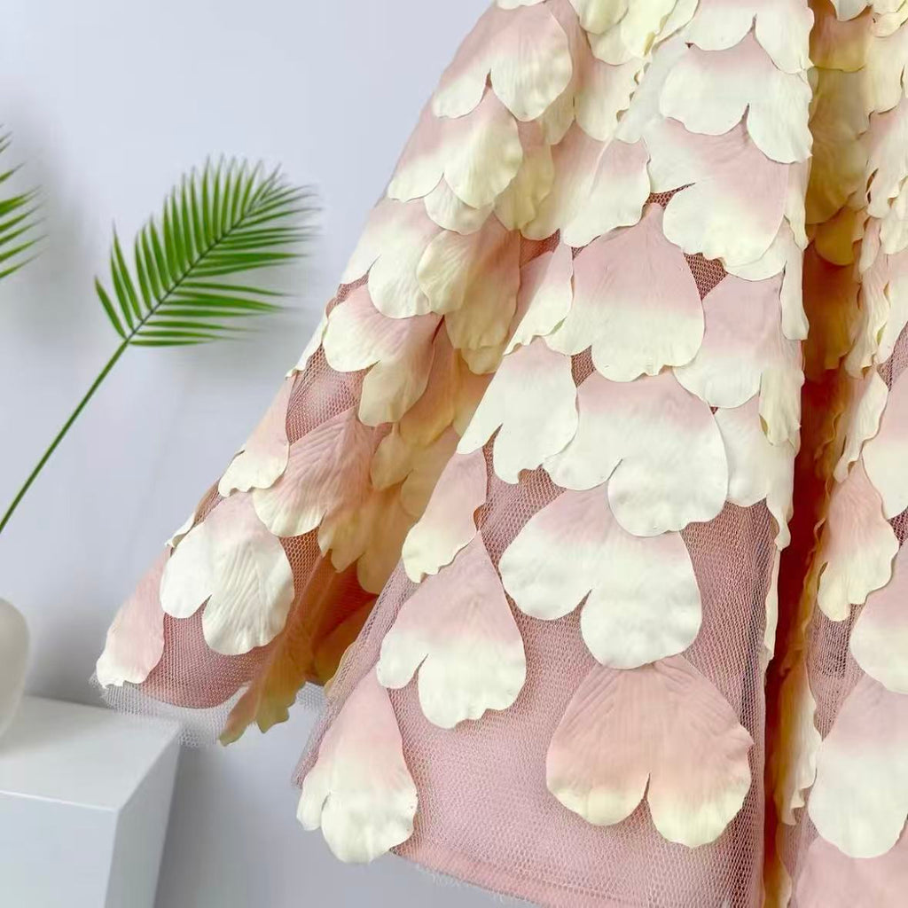 Blush Pink 3D Floral Petal Mini Dress | Sleeveless V-Neck A-Line Party Dress