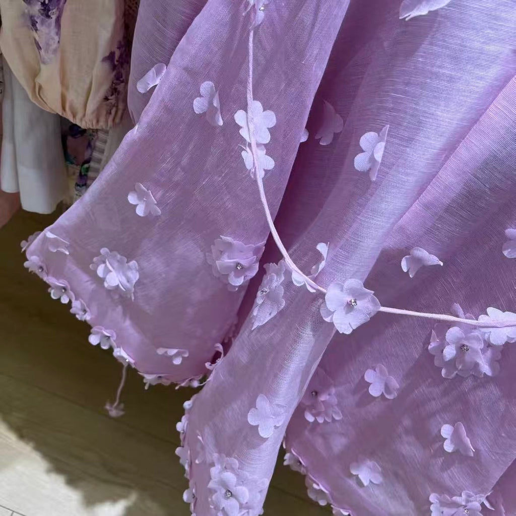 Lilac Dress with 3D Floral Appliqués
