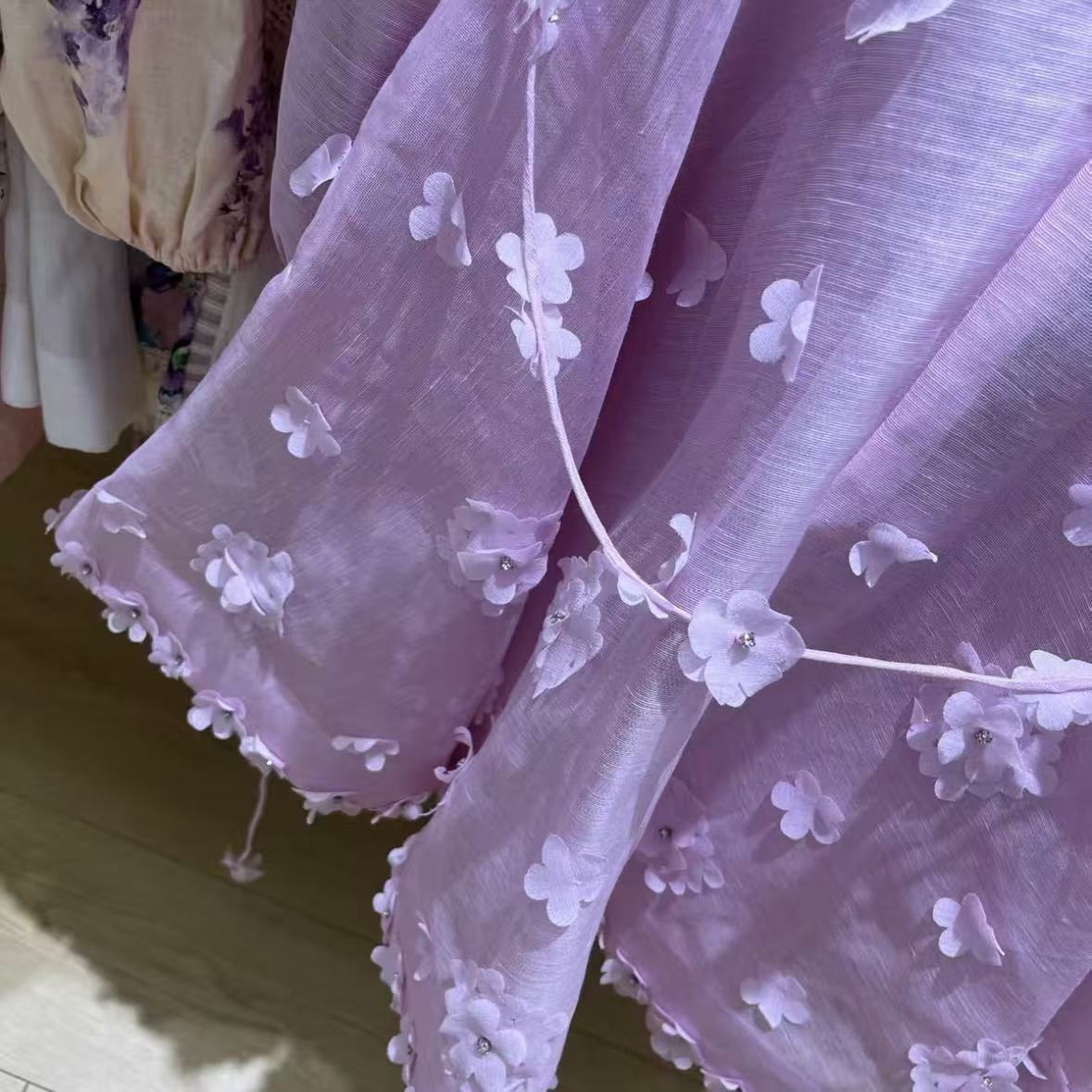 Lilac Dress with 3D Floral Appliqués