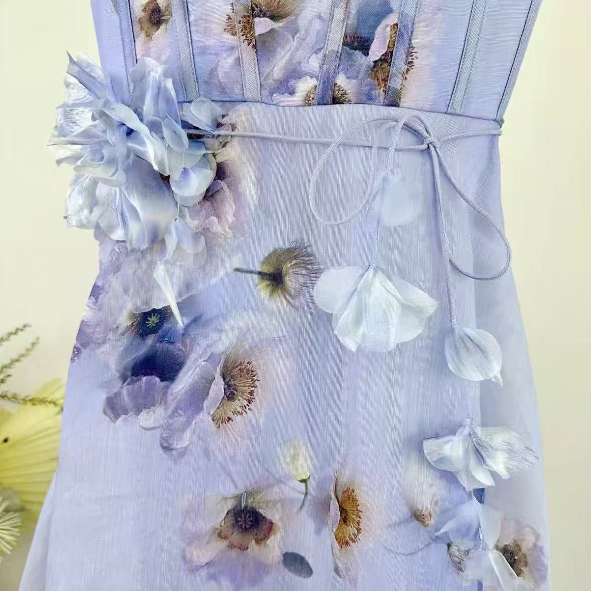 Lilac Floral Spaghetti-Strap Maxi Dress | 3D Floral Appliqué Bodycon Dress