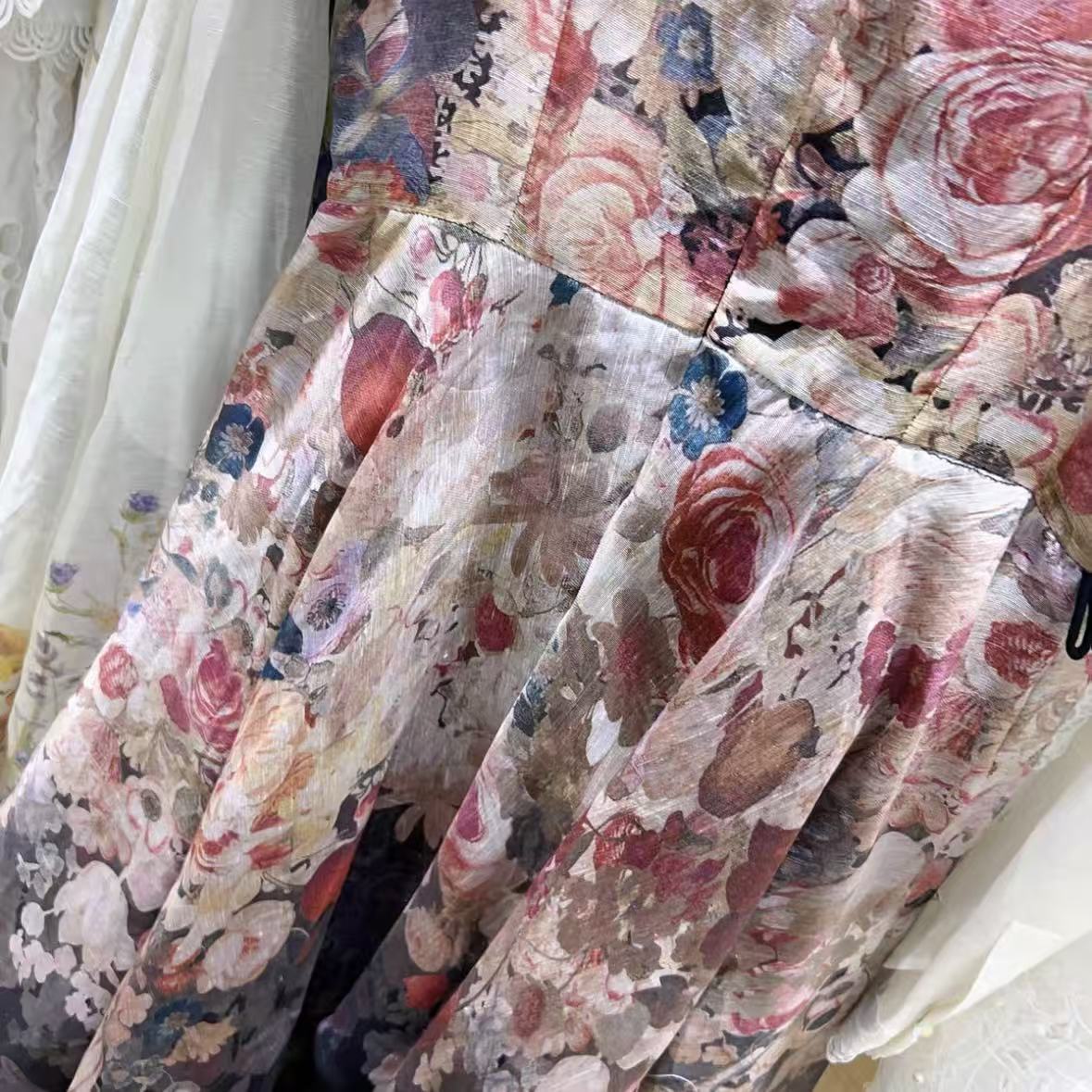 Black Floral Print Maxi Dress with Puff Sleeves | Formal Gown with 3D Floral Appliqués and Ruffled Sleeves