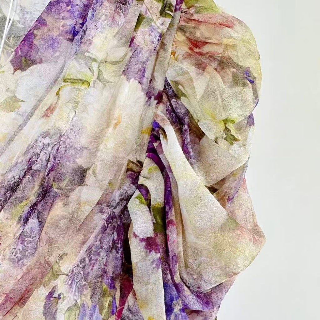 Purple Hydrangea Print Dress Set