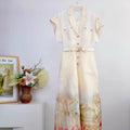 Off-White Cargo Maxi Dress with Watercolor Landscape Print