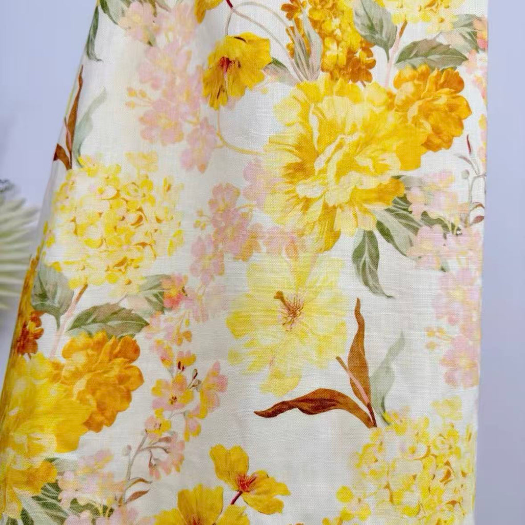 Yellow Floral Ruffled Spaghetti Strap Maxi Dress | Square-Neck Summer Dress