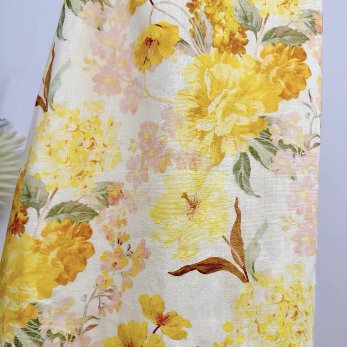 Yellow Floral Ruffled Spaghetti Strap Maxi Dress | Square-Neck Summer Dress