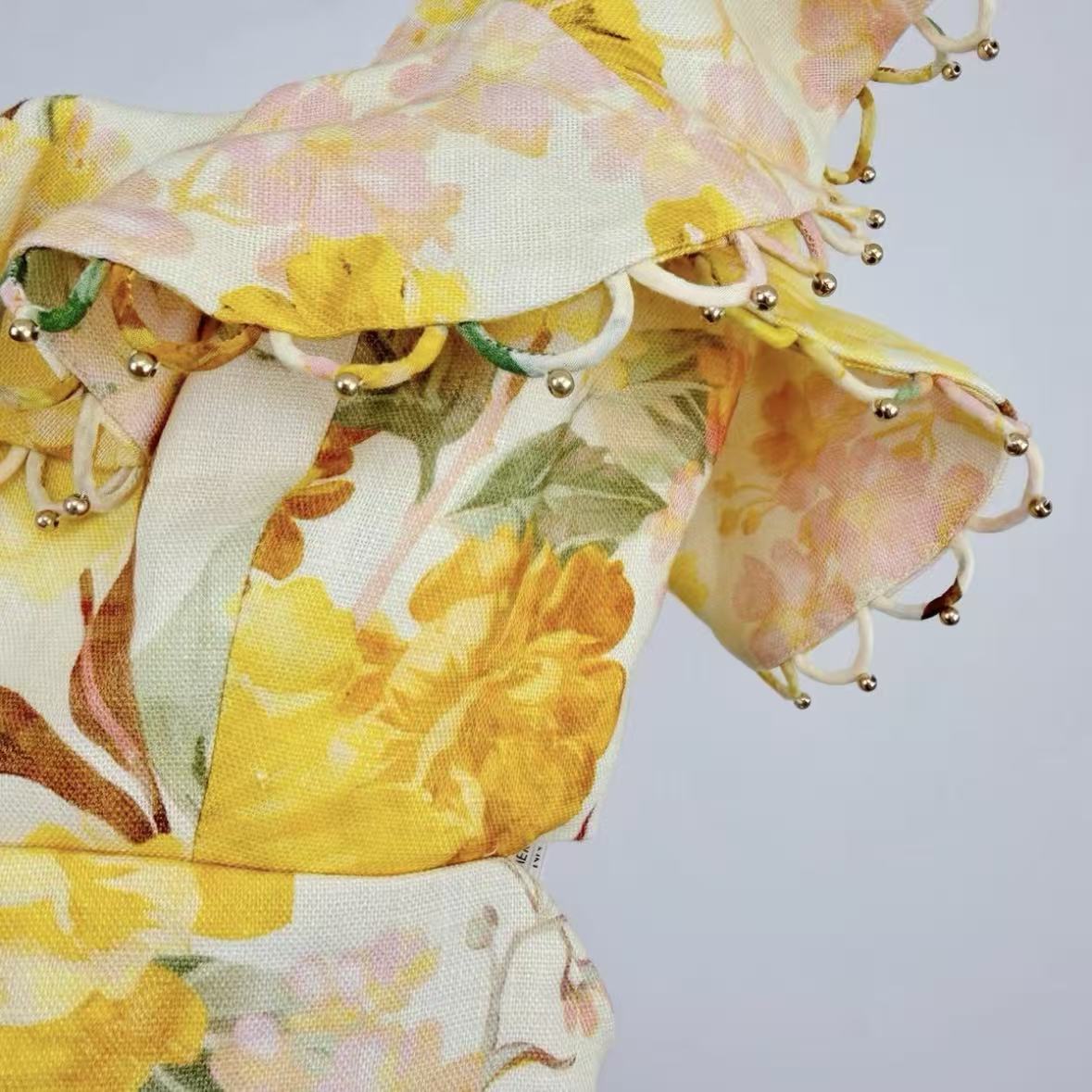 Yellow Floral Ruffled Spaghetti Strap Maxi Dress | Square-Neck Summer Dress