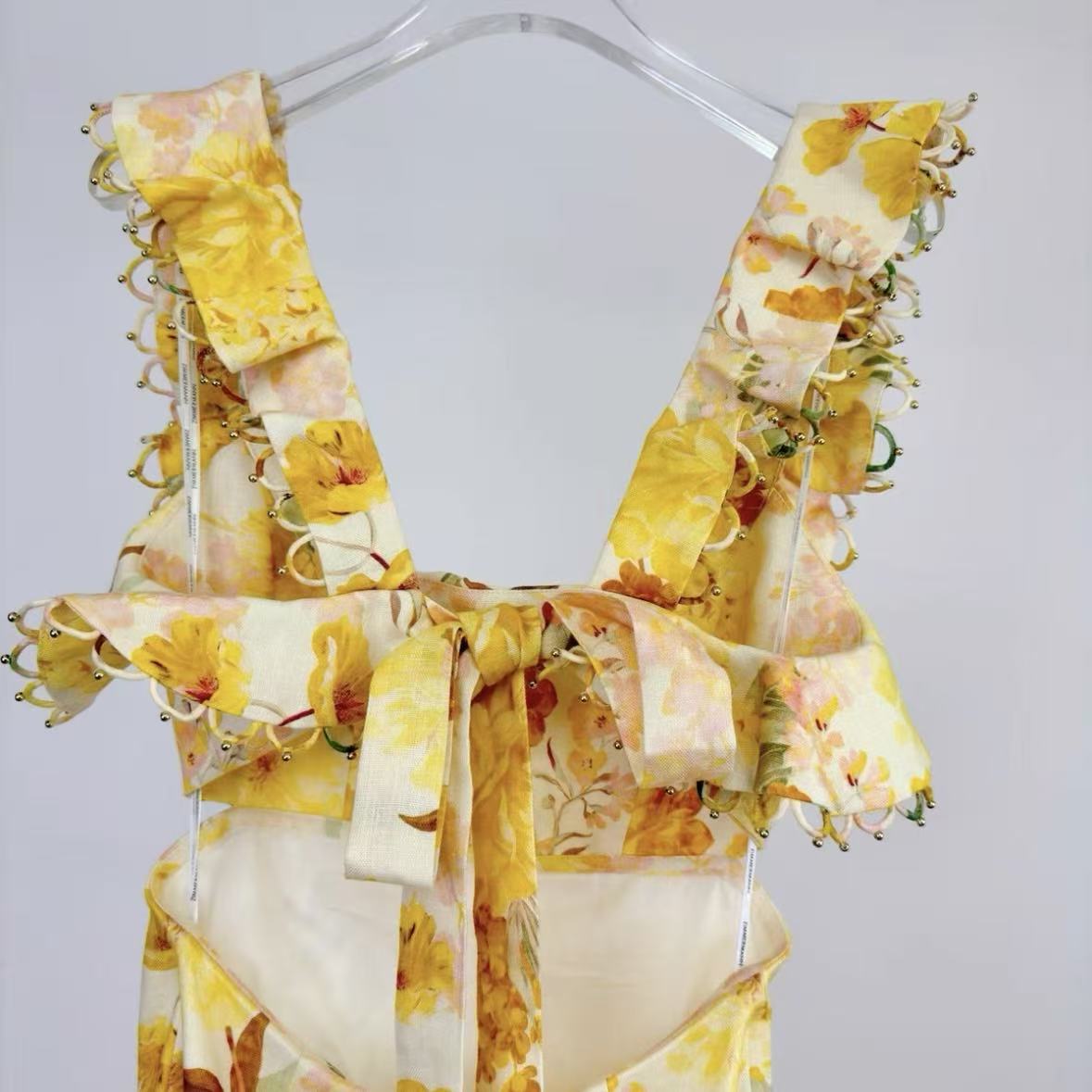 Yellow Floral Ruffled Spaghetti Strap Maxi Dress | Square-Neck Summer Dress