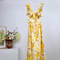 Yellow Floral Ruffled Spaghetti Strap Maxi Dress | Square-Neck Summer Dress
